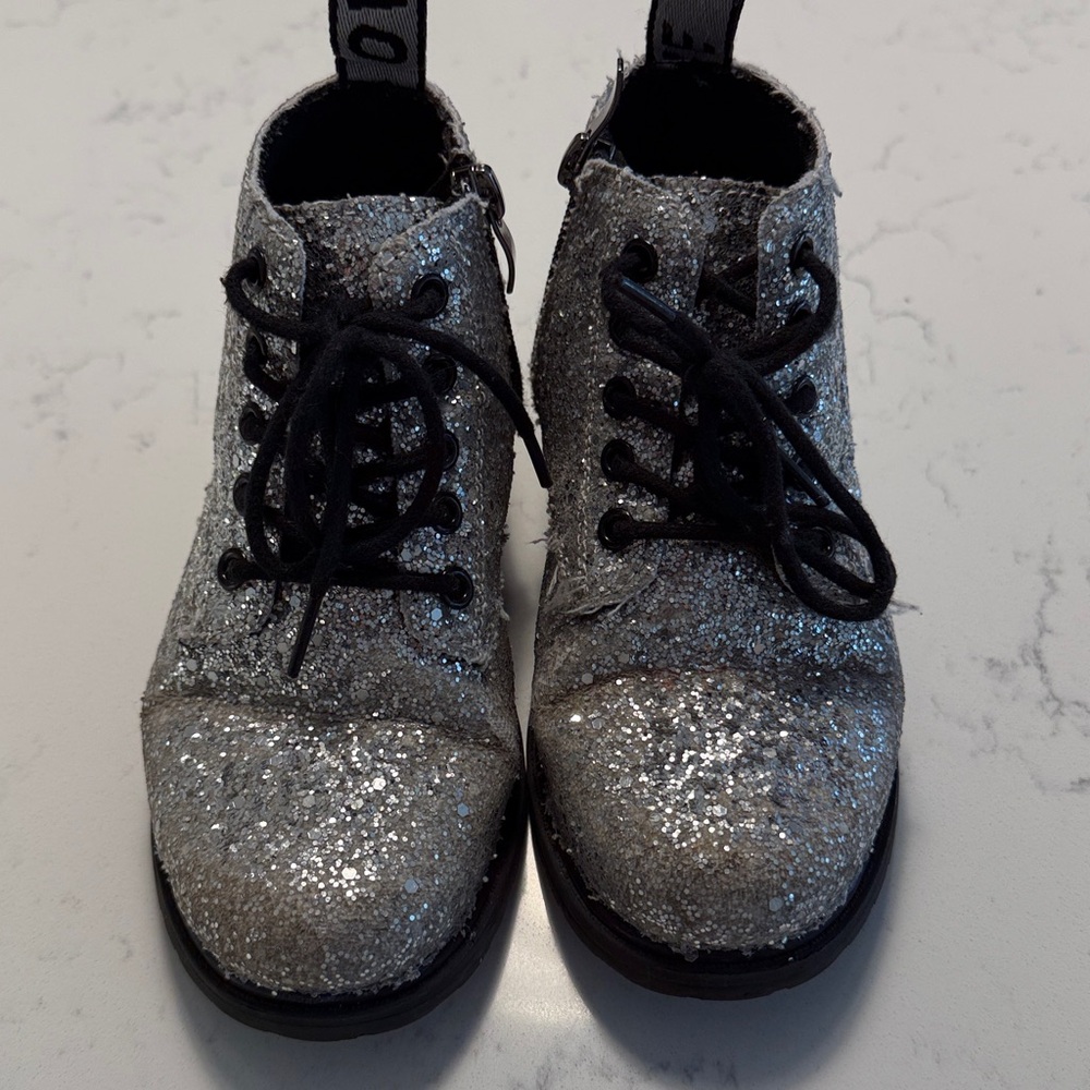 Lola and the boys Silver Glitter Lace-Up Boots
